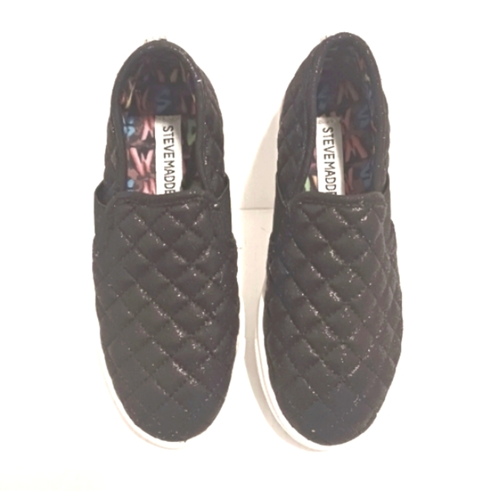 EUC STEVE MADDEN BLACK QUILTED GIRLS SHOES SPARKLES SIZE 13